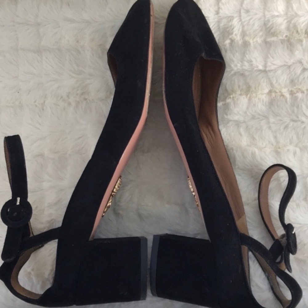 Aquazzura black suede pumps heels Mary Jane 38.5